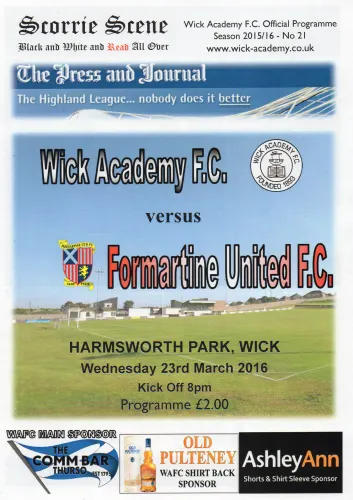 Programme: Wick Academy, 23 Mar 2016