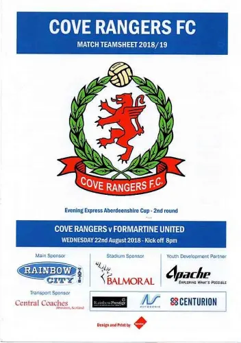 Programme: Cove Rangers, 22 Aug 2018