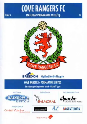 Programme: Cove Rangers, 15 Sep 2018